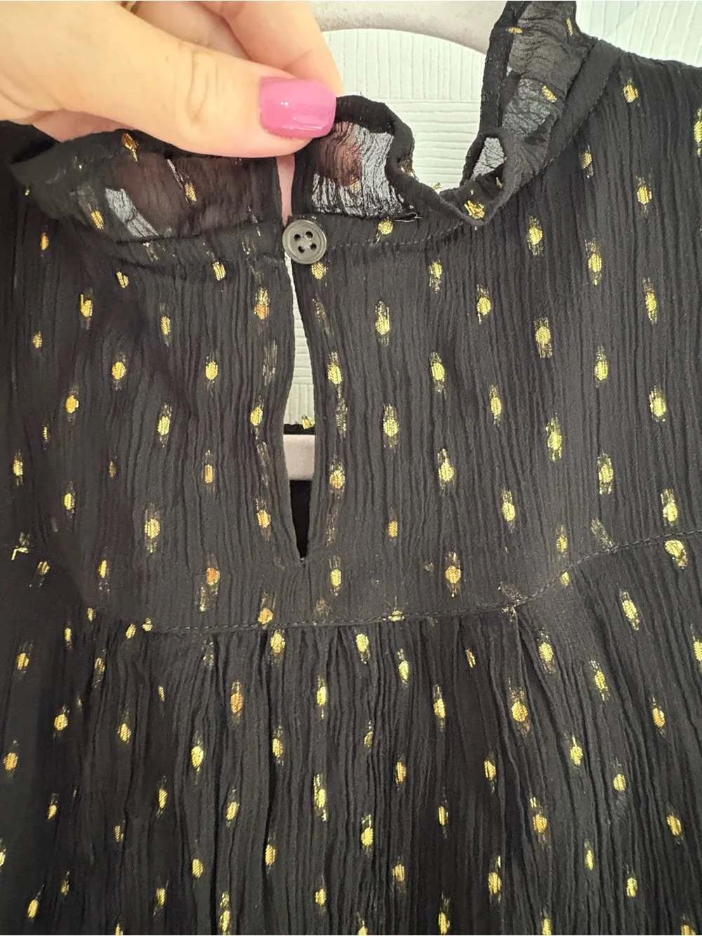 J. Crew Black Blouse with Gold Metallic Dots